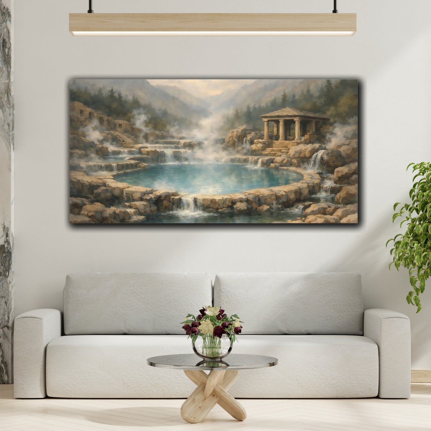 Mockup 3. Nature Thermal Springs Misty Mountain Springs shown as stretched canvas wall art