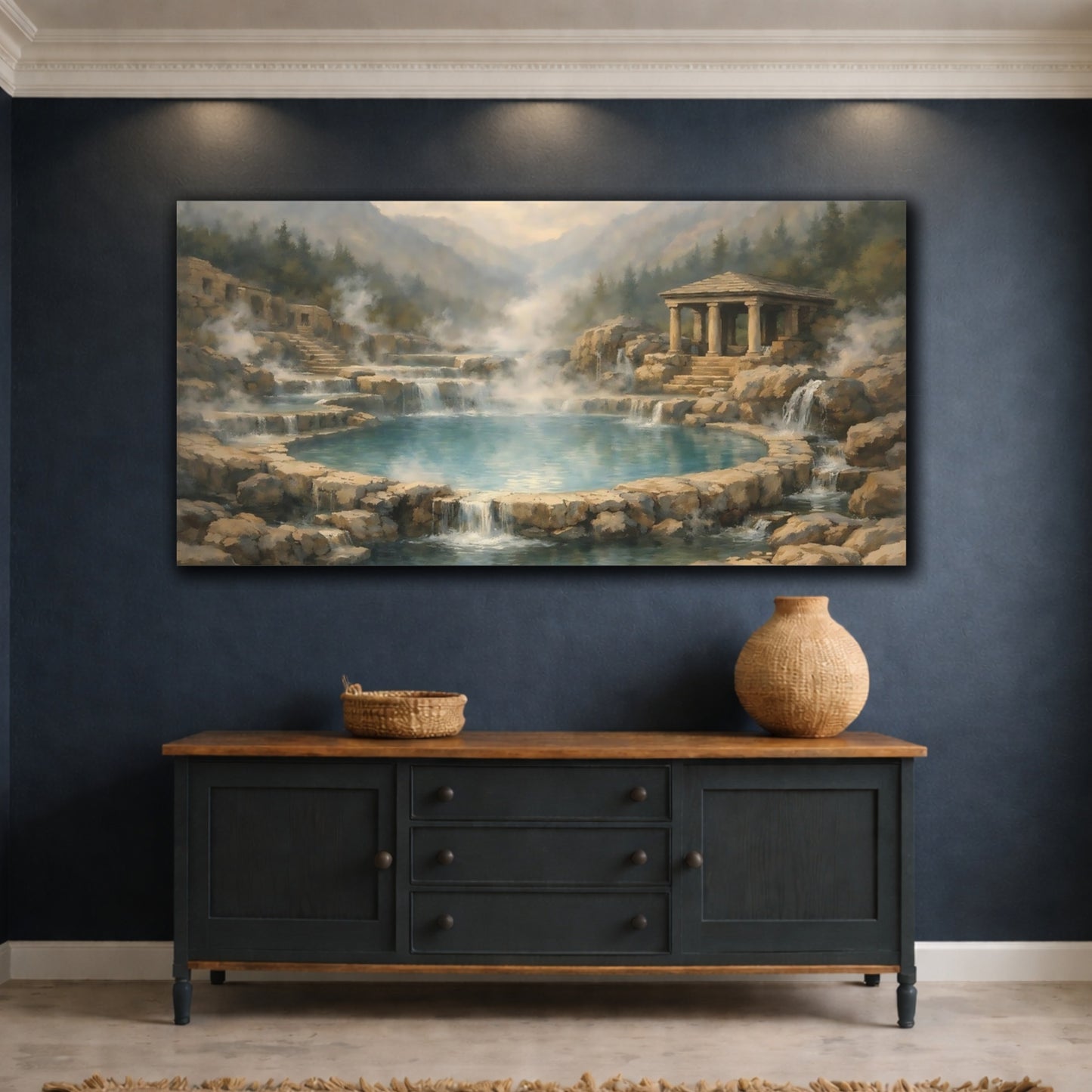 Mockup 4. Nature Thermal Springs Misty Mountain Springs shown as stretched canvas wall art