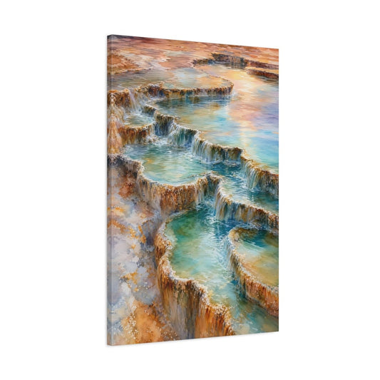 Nature Thermal Terraces Teal And Brown Canvas Wall Art Print – watercolor Living Room, Above Couch - YesArtYes