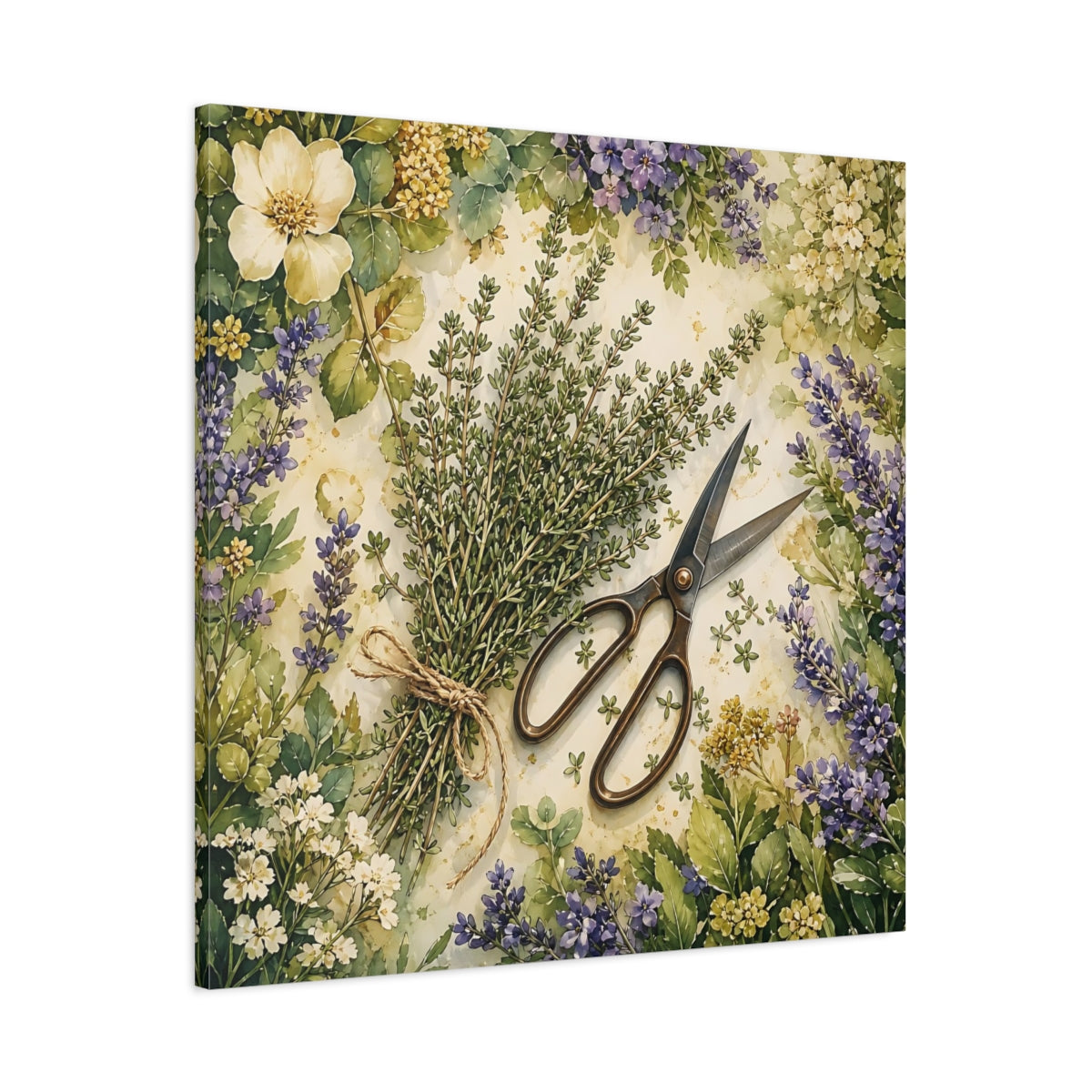 Main Mockup. Nature Thyme Bundle Botanical Herbs shown as stretched canvas wall art