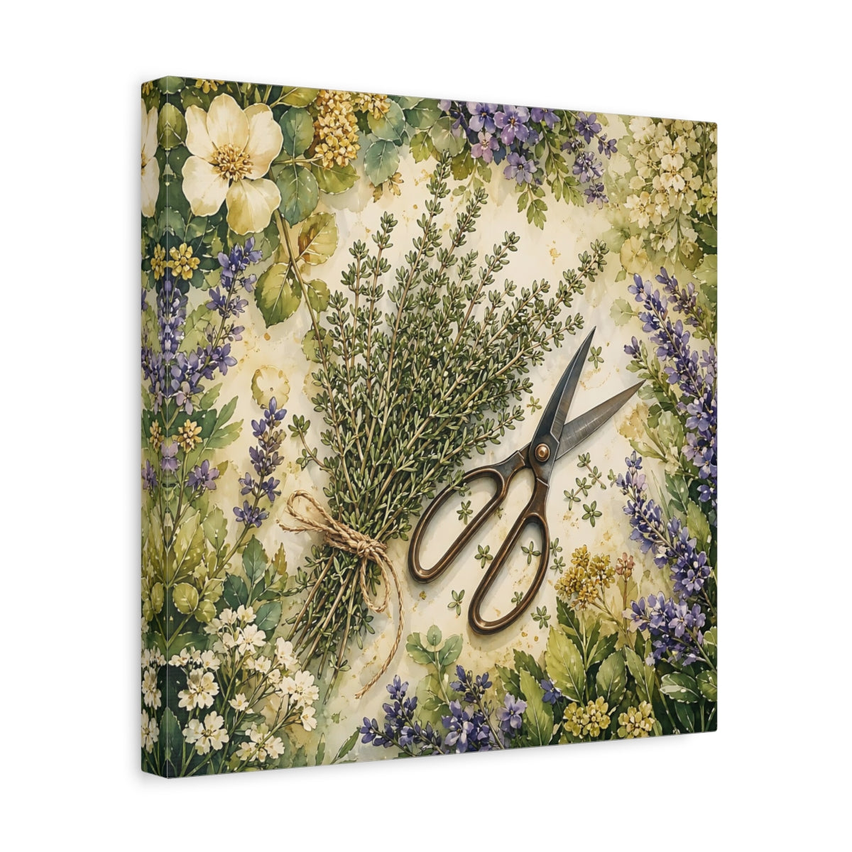 Side Mockup 7. Nature Thyme Bundle Botanical Herbs shown as stretched canvas wall art