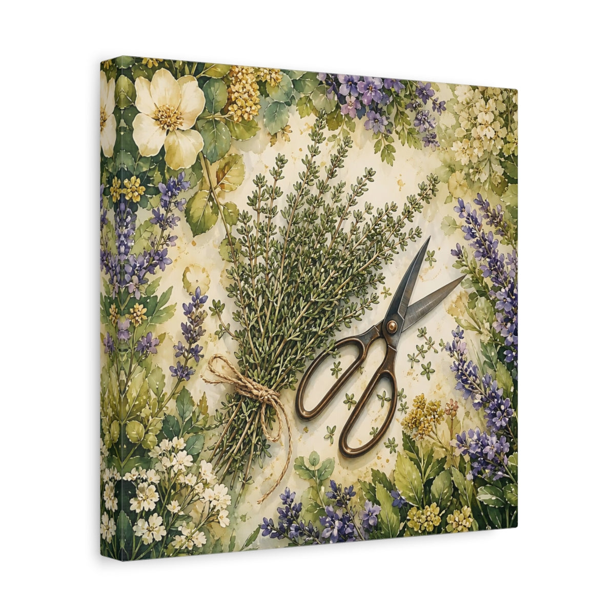 Side Mockup 8. Nature Thyme Bundle Botanical Herbs shown as stretched canvas wall art