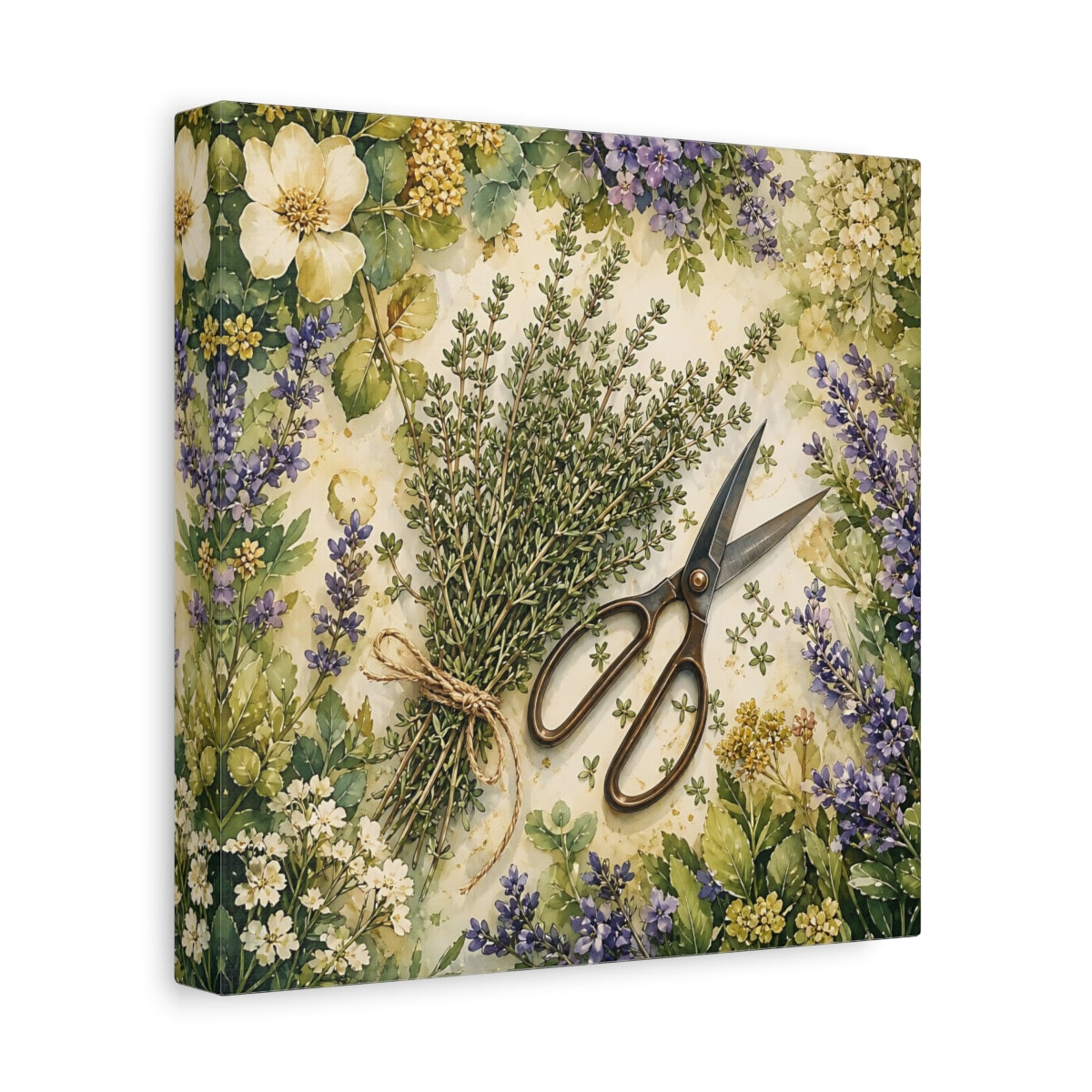 Side Mockup 9. Nature Thyme Bundle Botanical Herbs shown as stretched canvas wall art