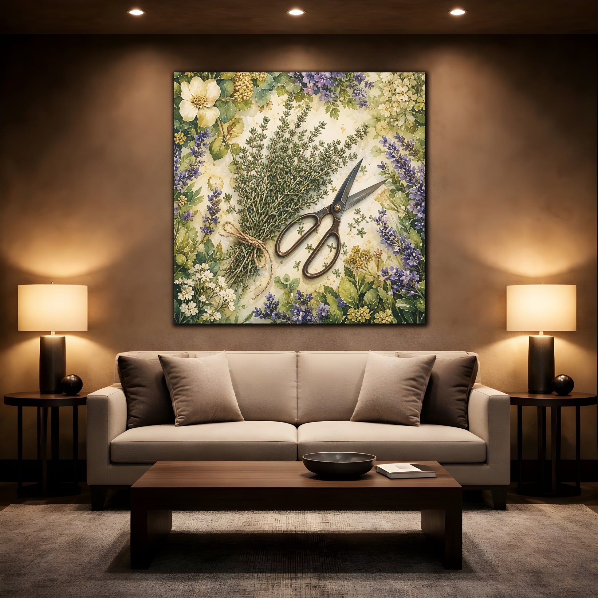 Mockup 2. Nature Thyme Bundle Botanical Herbs shown as stretched canvas wall art