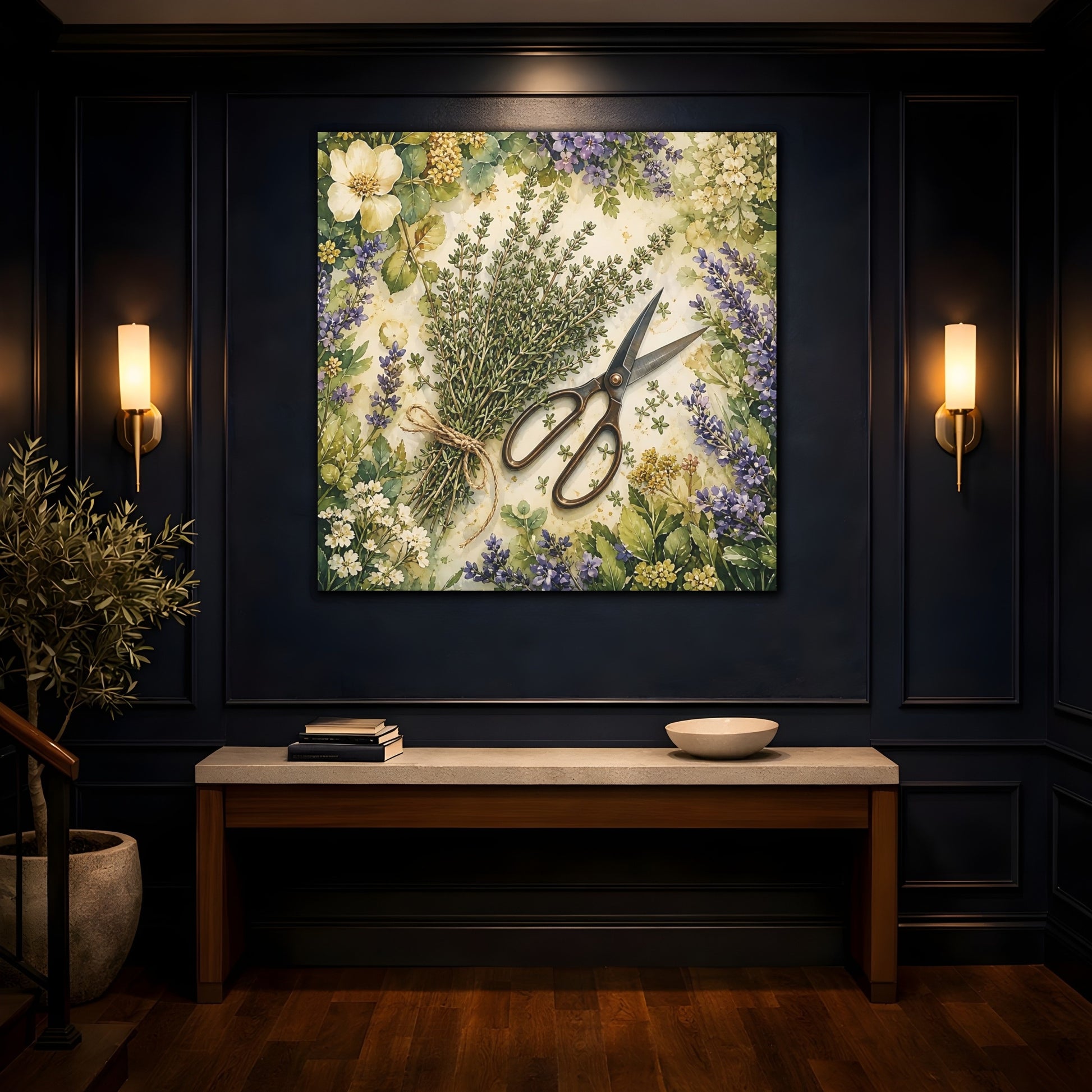 Mockup 4. Nature Thyme Bundle Botanical Herbs shown as stretched canvas wall art