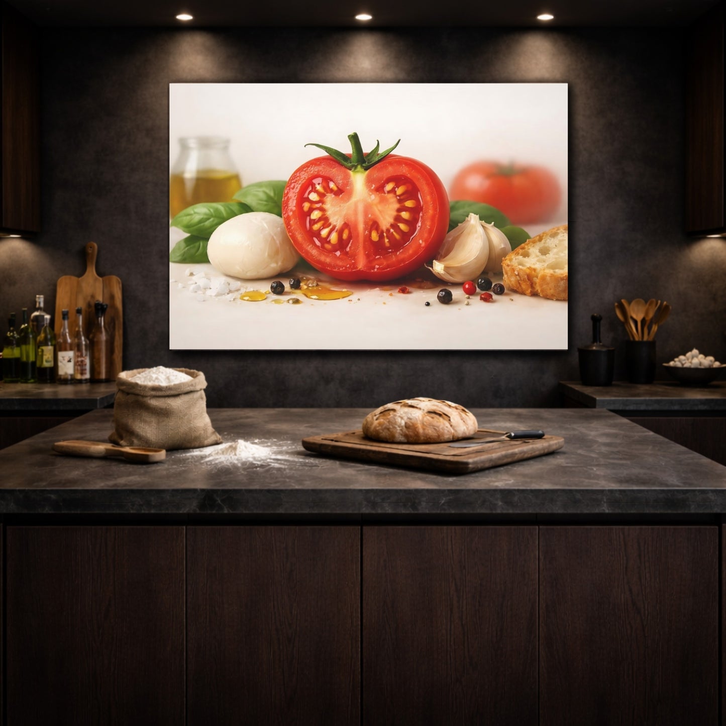 Nature Tomato Fresh Italian Ingredients shown as front canvas room wall art