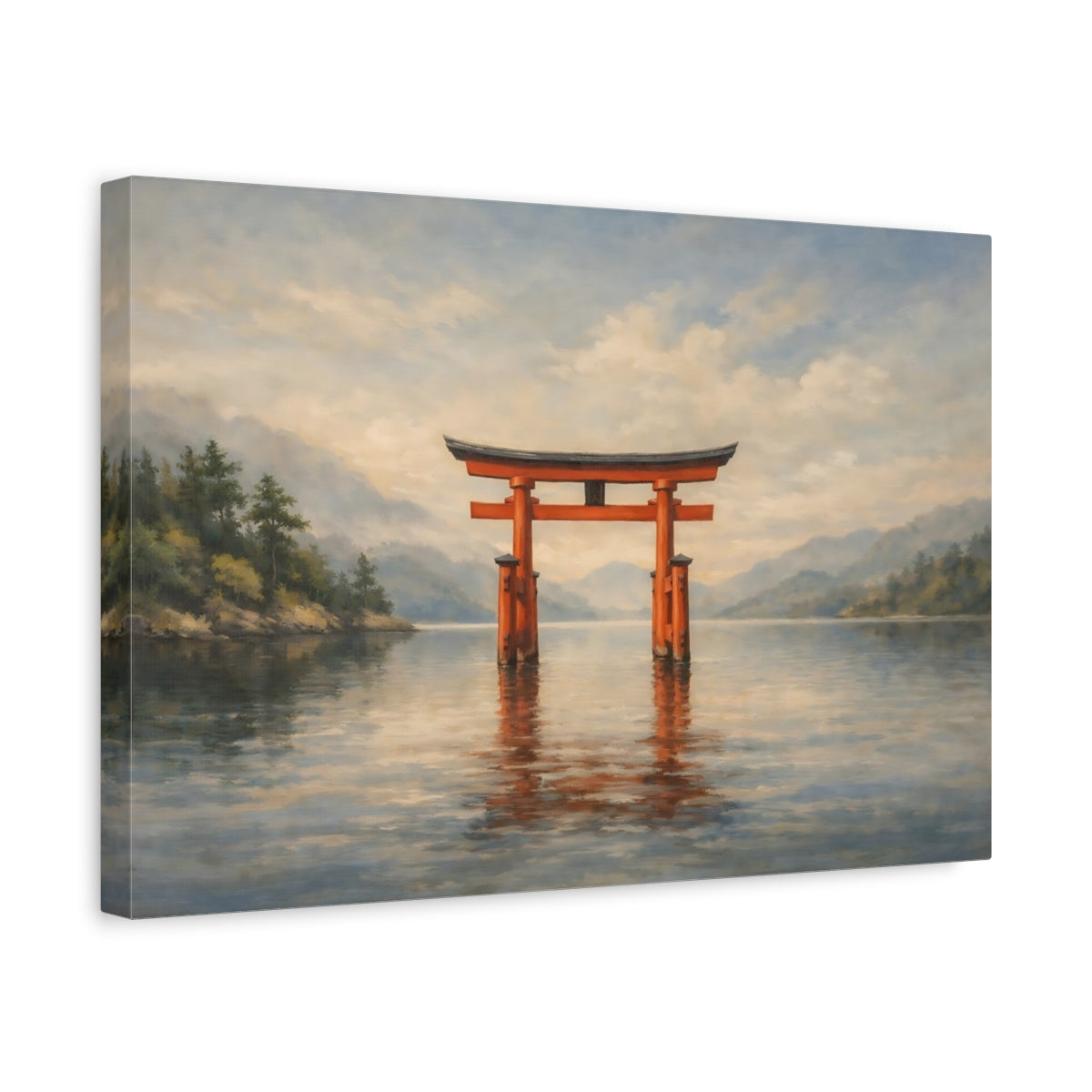 Side Mockup 4. Nature Torii Gate Japanese Landscape shown as stretched canvas wall art