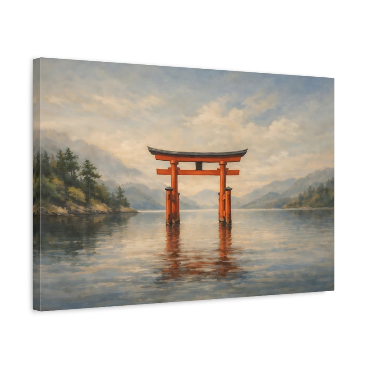 Side Mockup 3. Nature Torii Gate Japanese Landscape shown as stretched canvas wall art