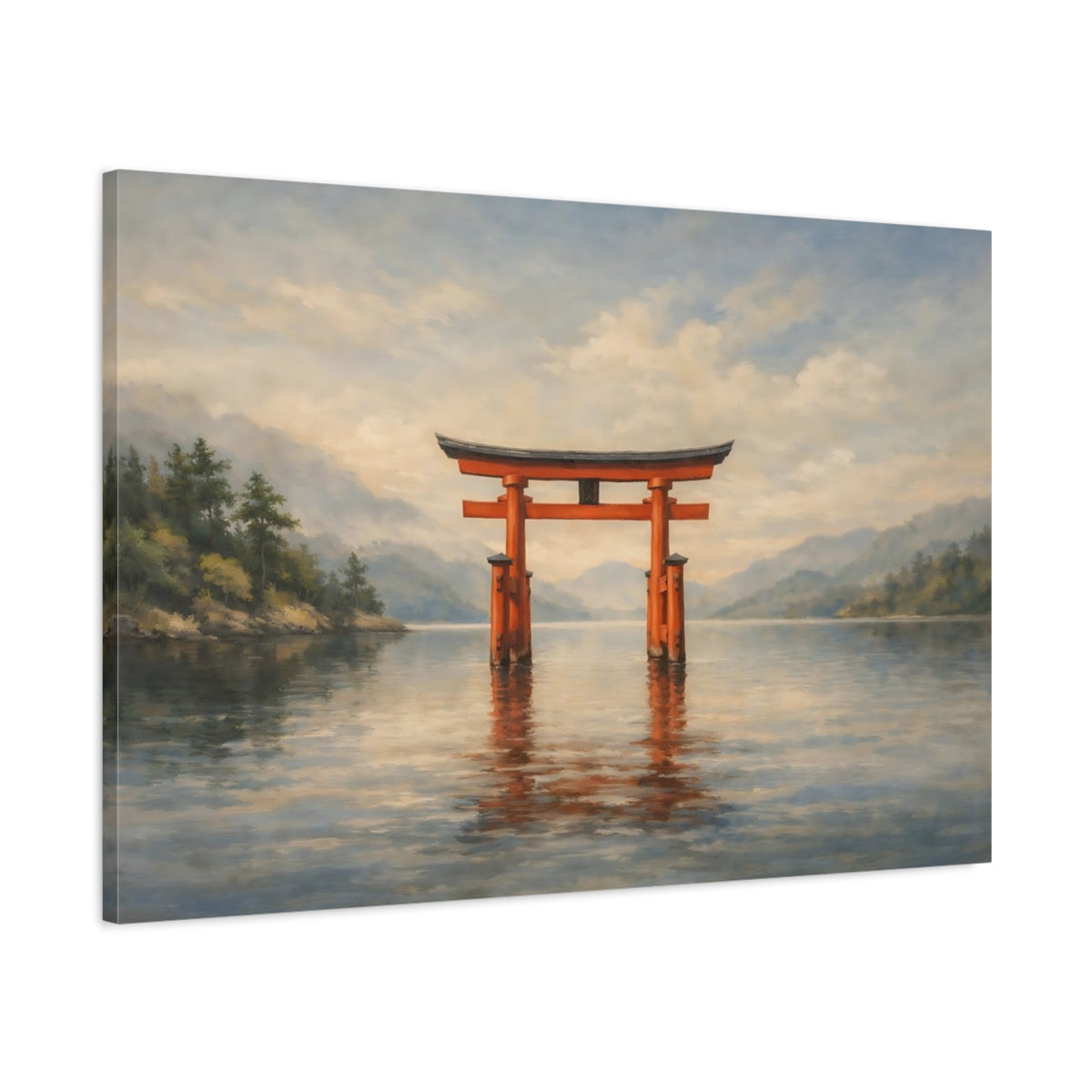 Side Mockup 1. Nature Torii Gate Japanese Landscape shown as stretched canvas wall art