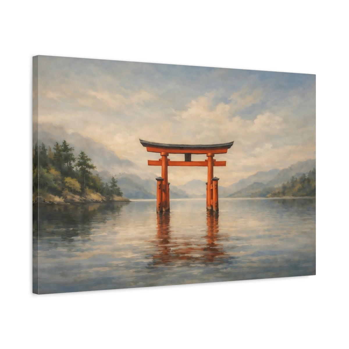 Side Mockup 2. Nature Torii Gate Japanese Landscape shown as stretched canvas wall art