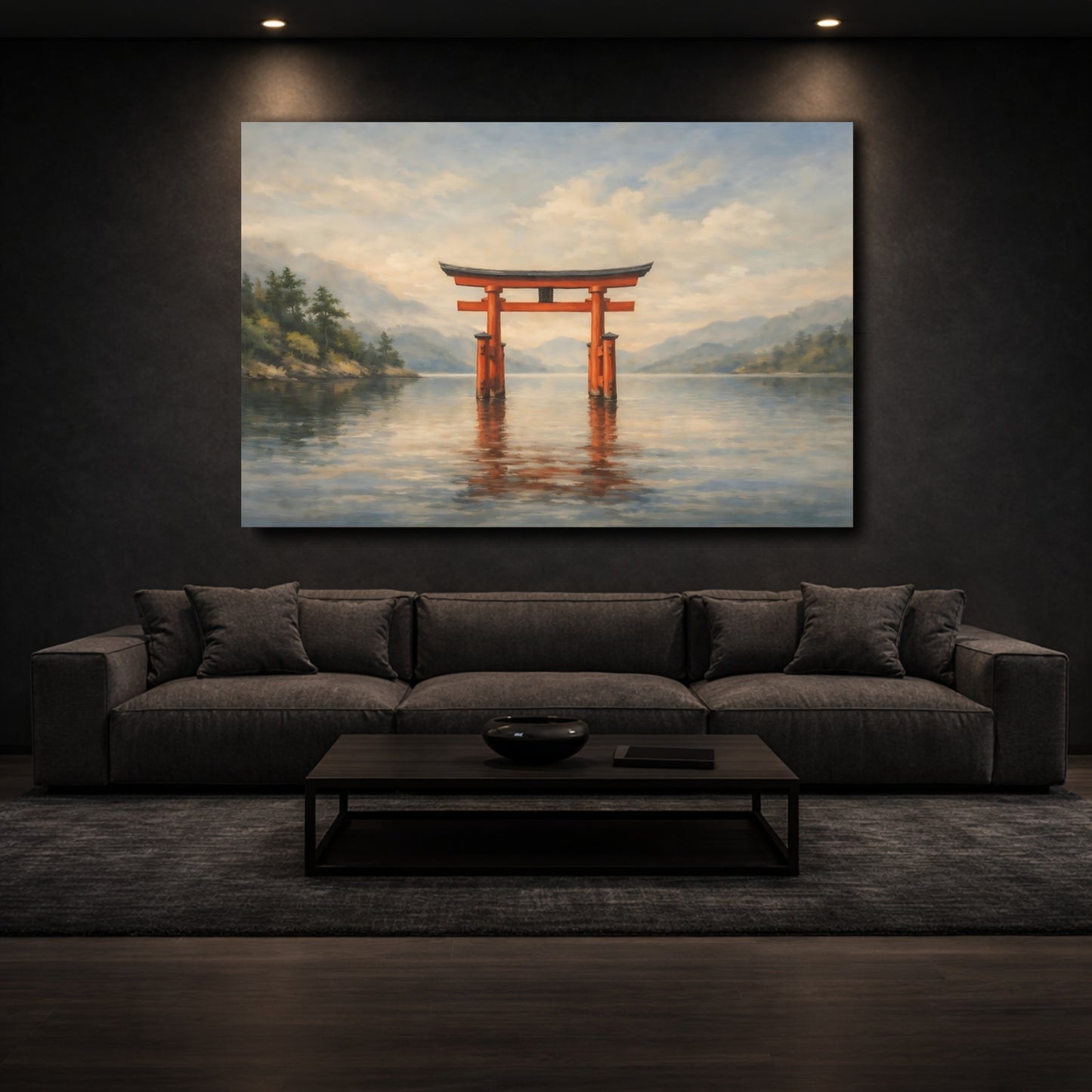 Mockup 2. Nature Torii Gate Japanese Landscape shown as stretched canvas wall art