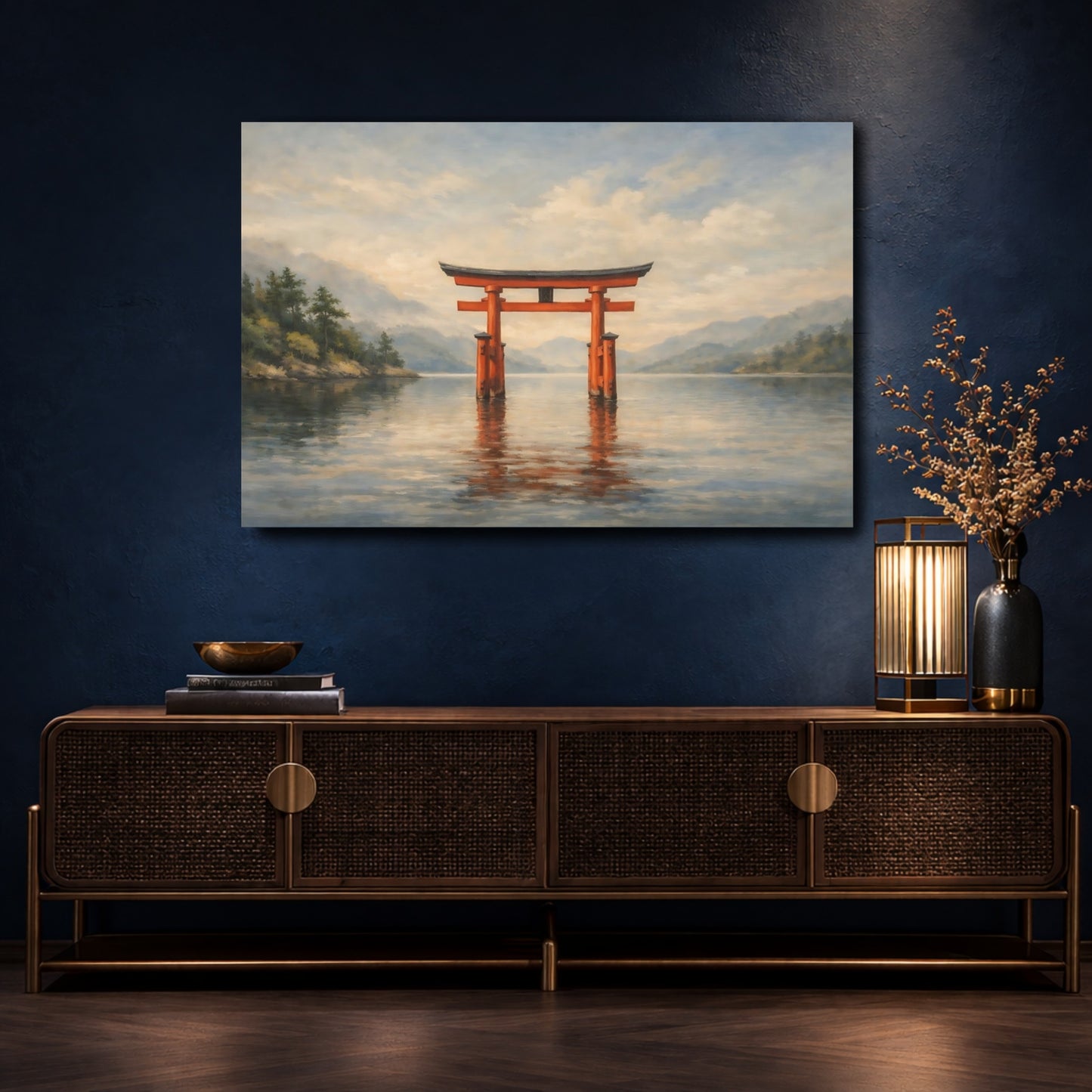Mockup 4. Nature Torii Gate Japanese Landscape shown as stretched canvas wall art