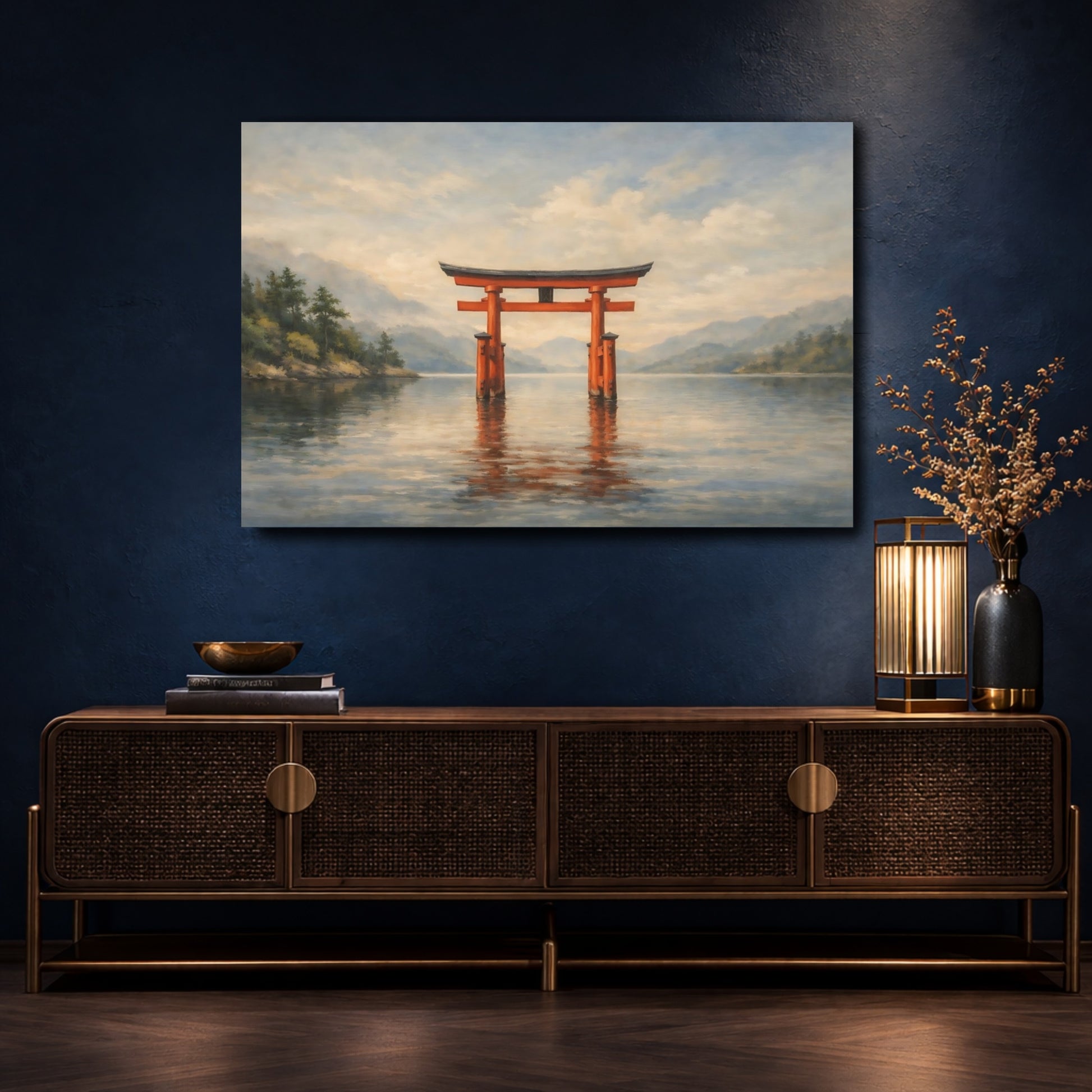 Mockup 4. Nature Torii Gate Japanese Landscape shown as stretched canvas wall art