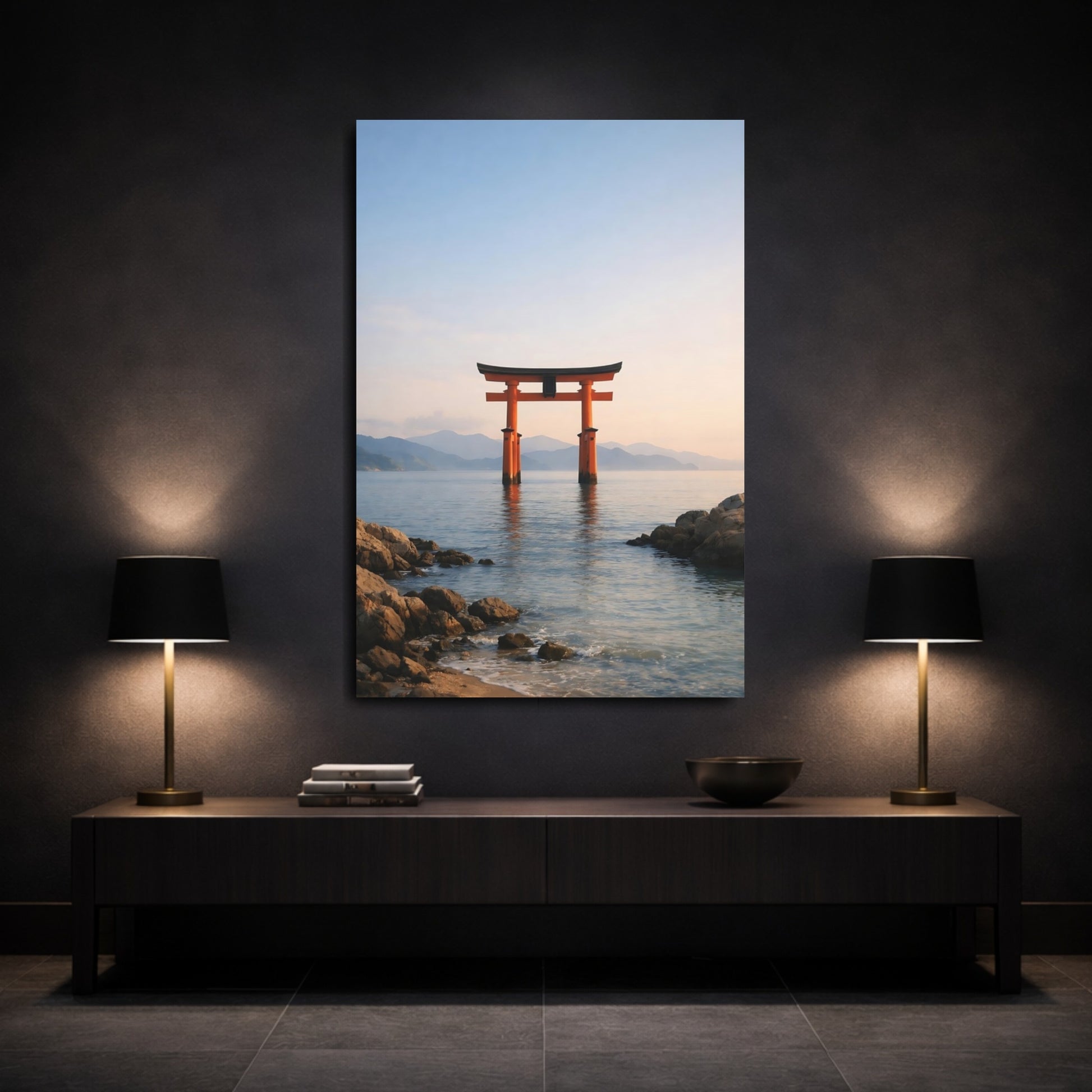 Mockup 2. Nature Torii Gate Orange Torii Gate shown as stretched canvas wall art
