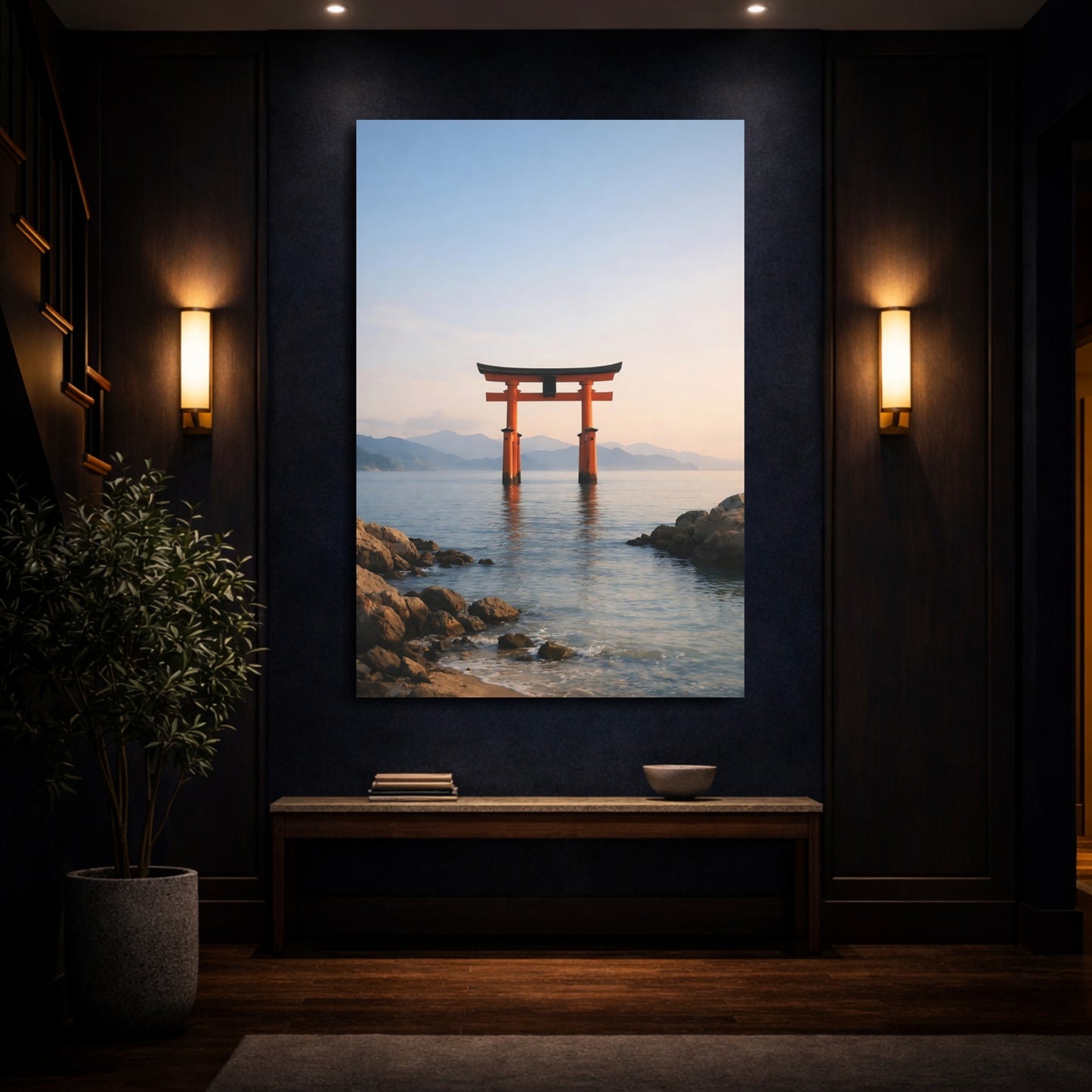 Mockup 3. Nature Torii Gate Orange Torii Gate shown as stretched canvas wall art