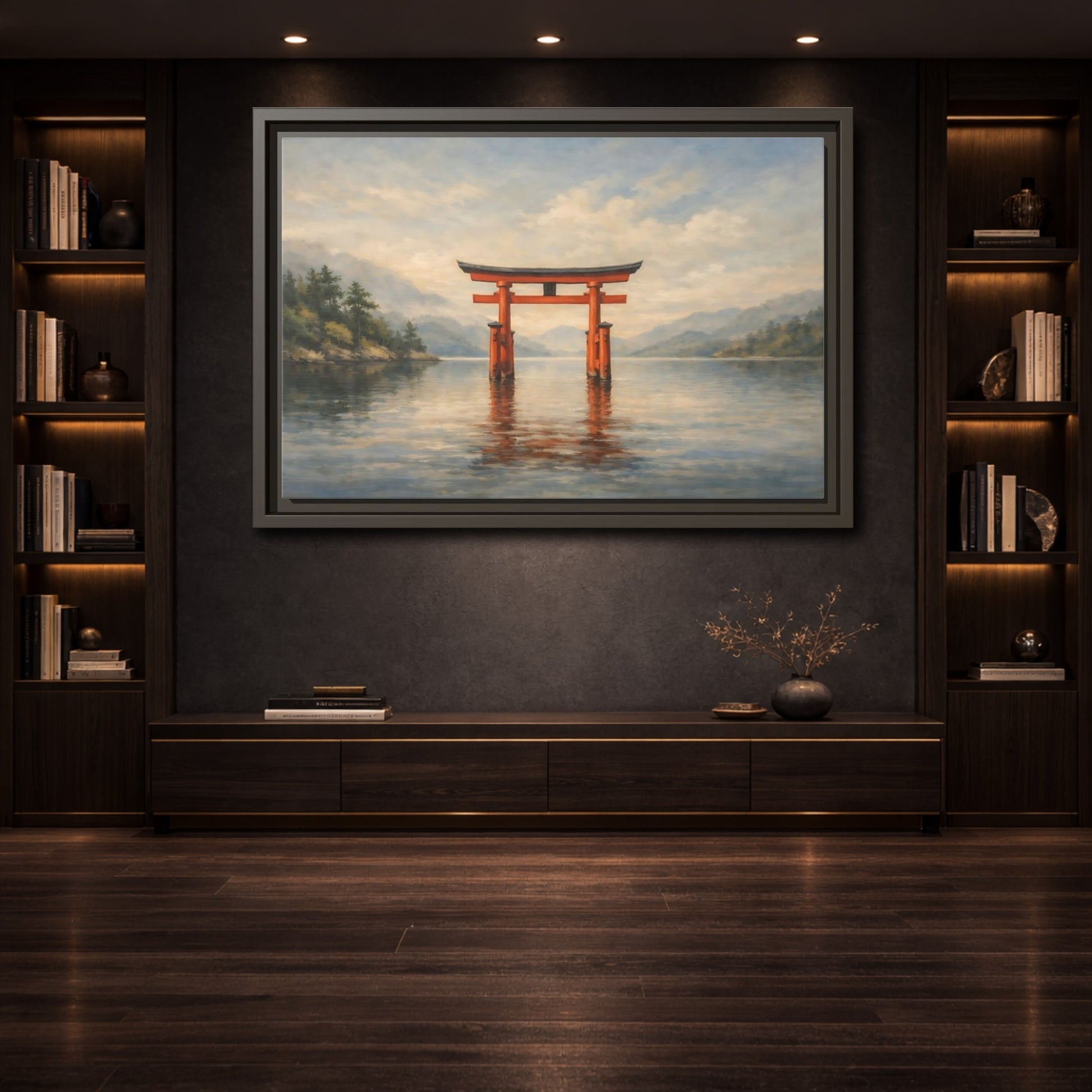 Mockup 3. Nature Torii Gate Red Torii Gate shown as stretched canvas wall art