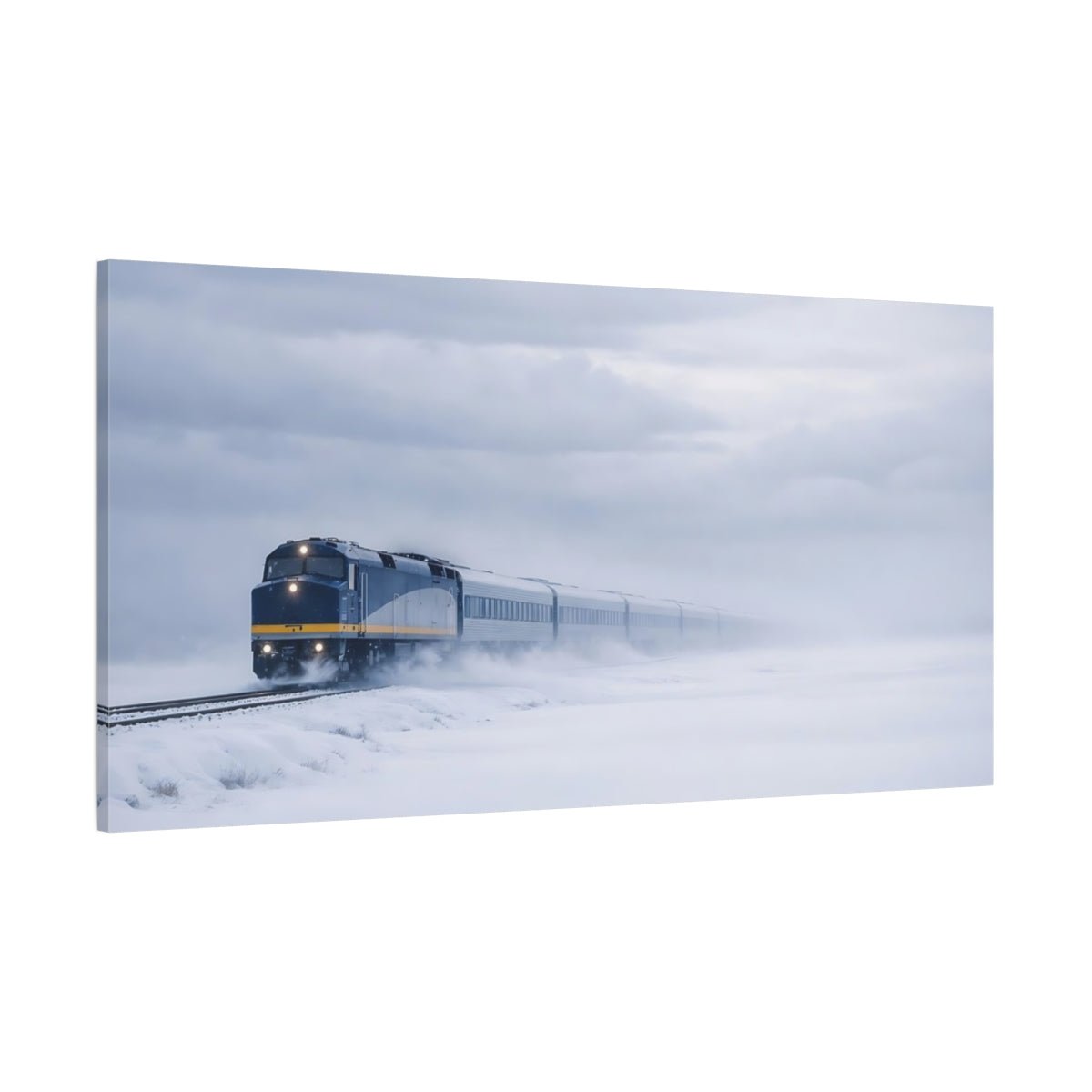 Nature Train Blue Winter - Canvas Wall Art Print - YesArtYes