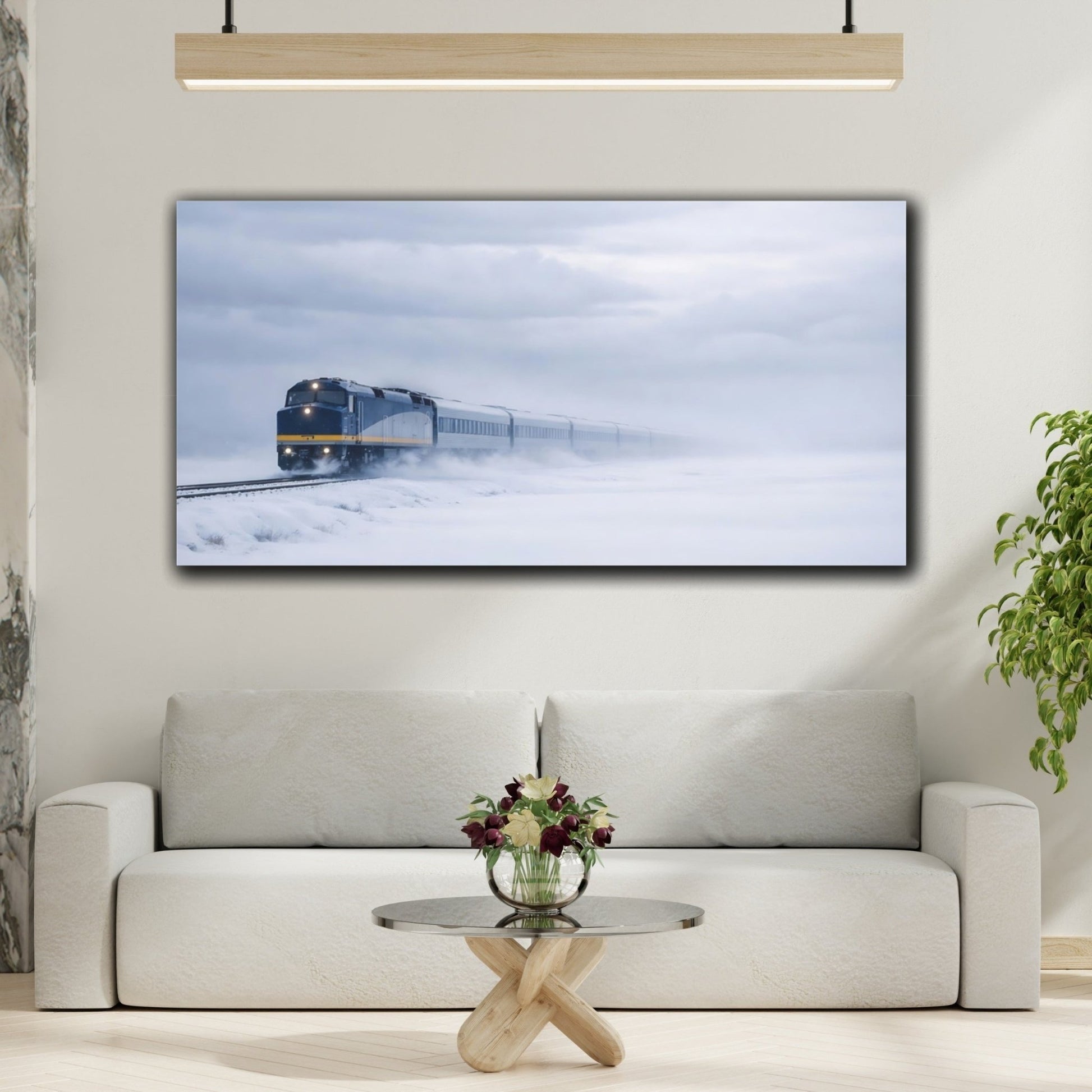 Nature Train Blue Winter - Canvas Wall Art Print - YesArtYes