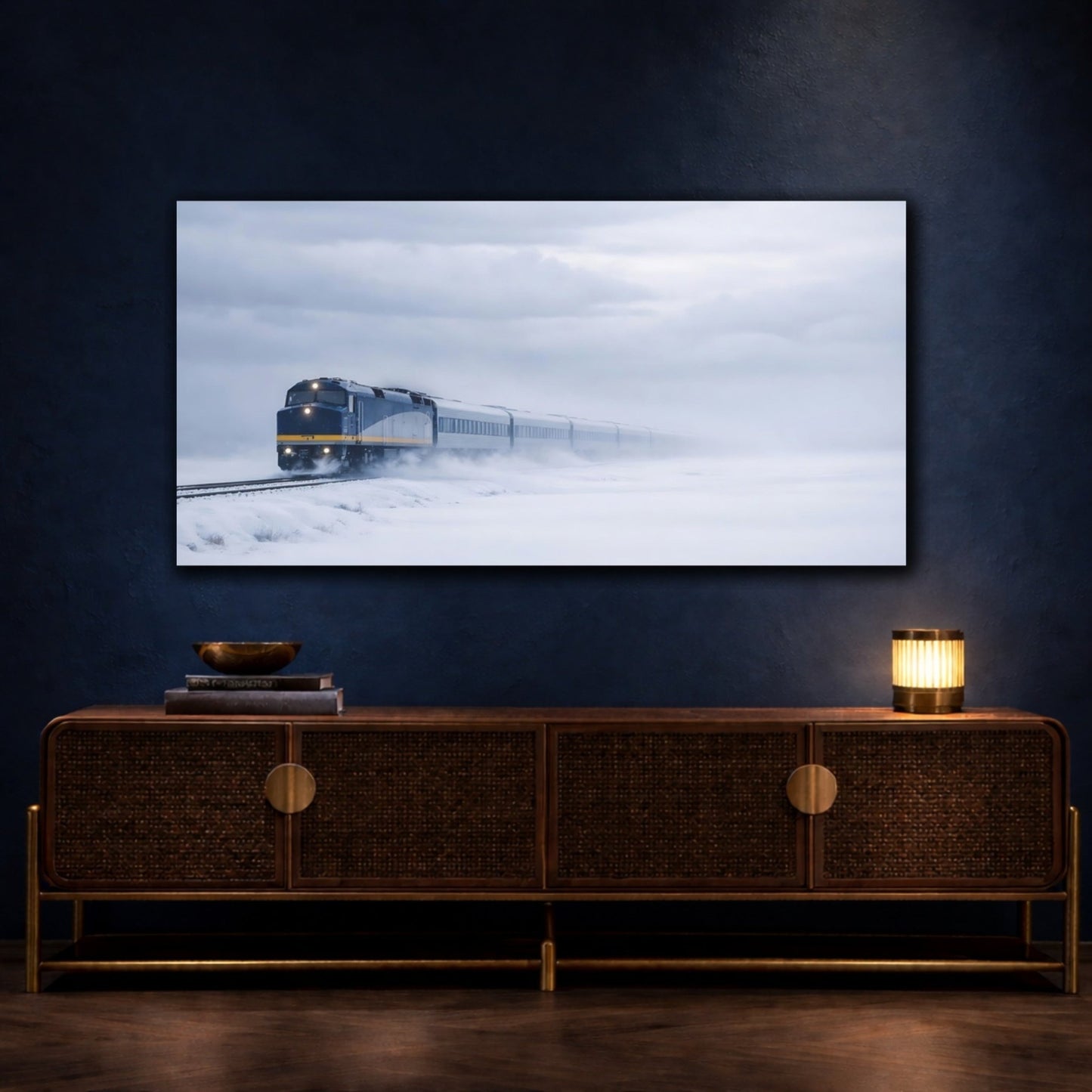 Nature Train Blue Winter - Canvas Wall Art Print - YesArtYes