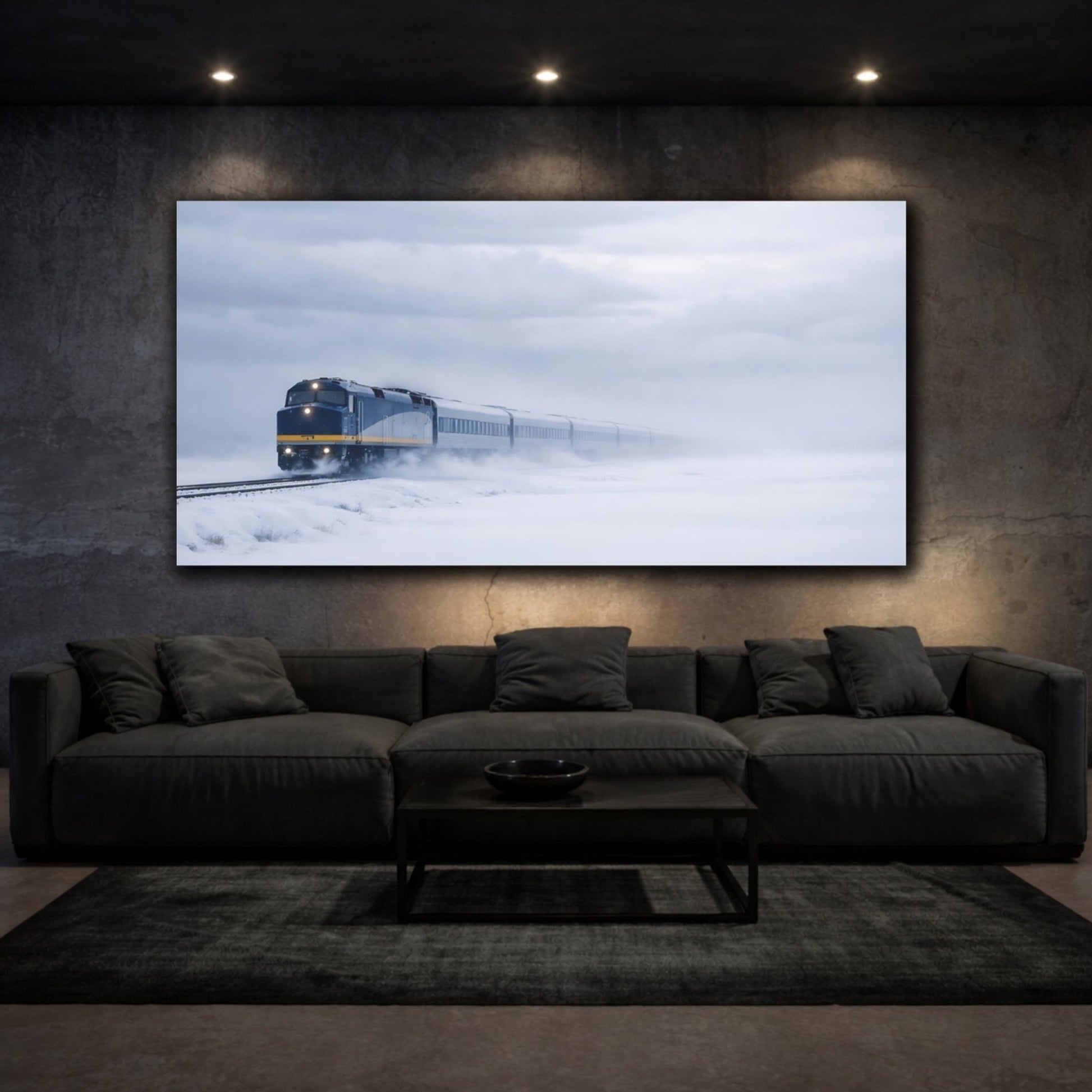 Nature Train Blue Winter - Canvas Wall Art Print - YesArtYes