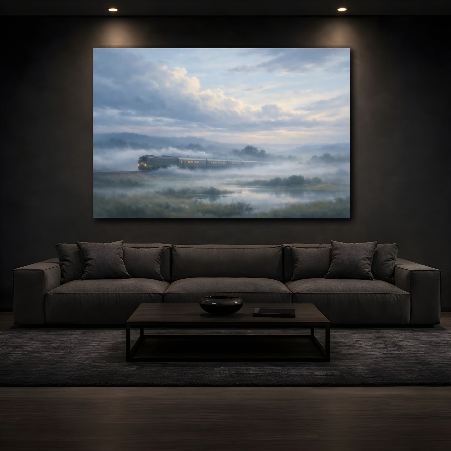 Mockup 2. Nature Train Misty Train Landscape shown as stretched canvas wall art