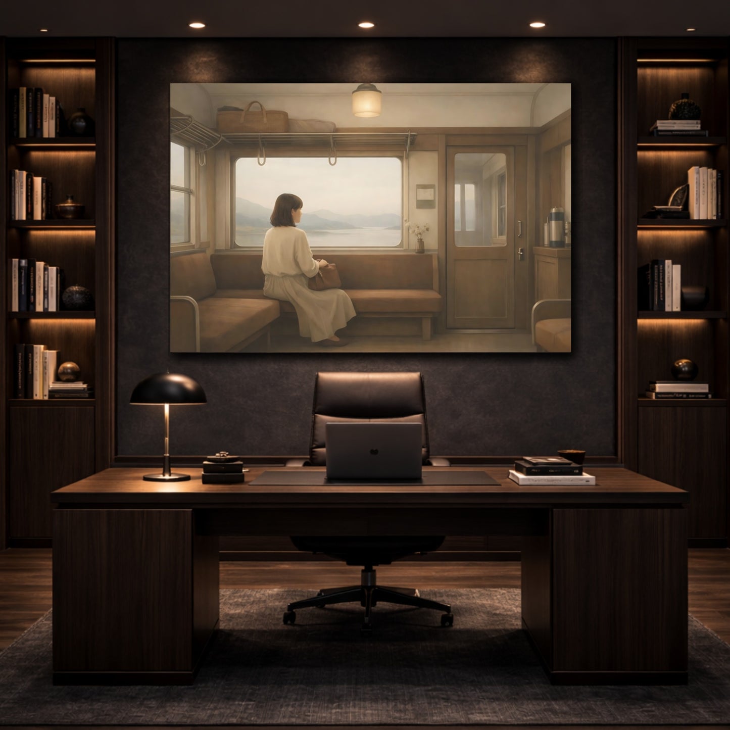 Nature Train Traveler Muted Neutrals shown as front canvas room wall art