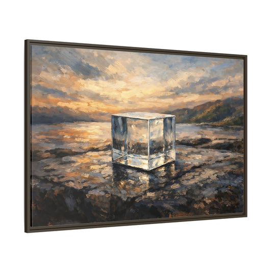 Main Mockup. Nature Transparent Cube Golden Seascape shown as stretched canvas wall art