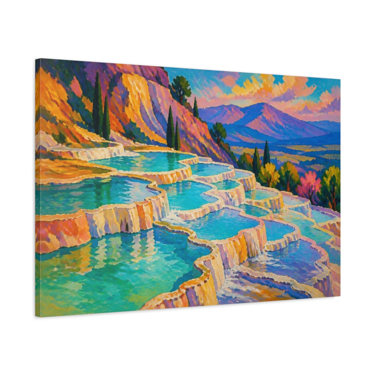 Main Mockup. Nature Travertine Terraces shown as canvas print