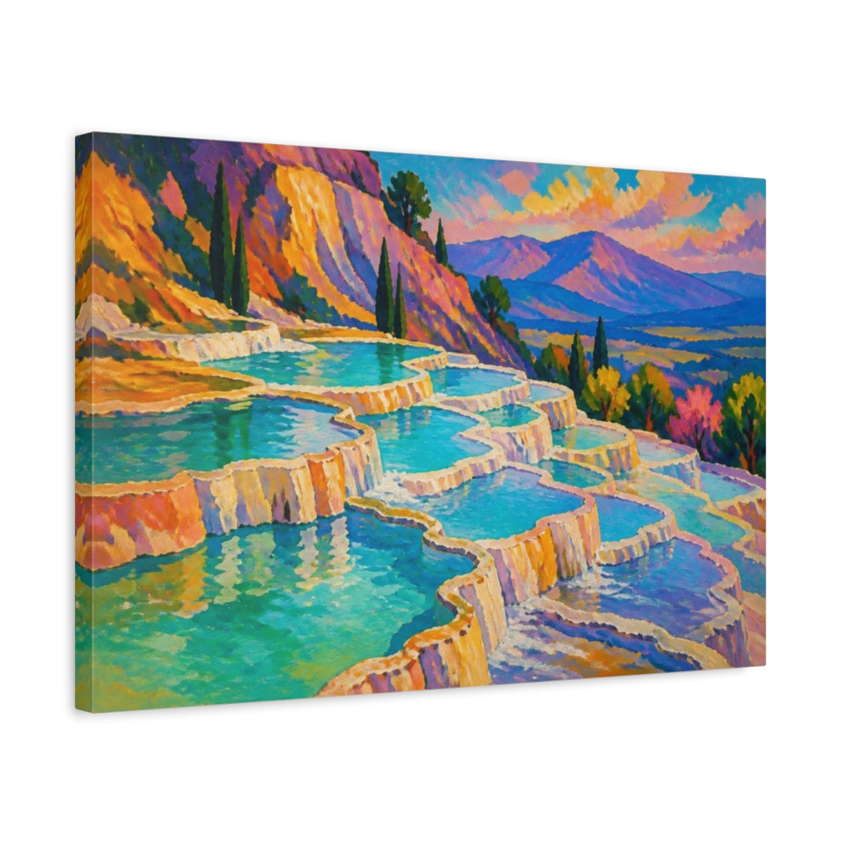 Side Mockup 3. Nature Travertine Terraces shown as canvas print