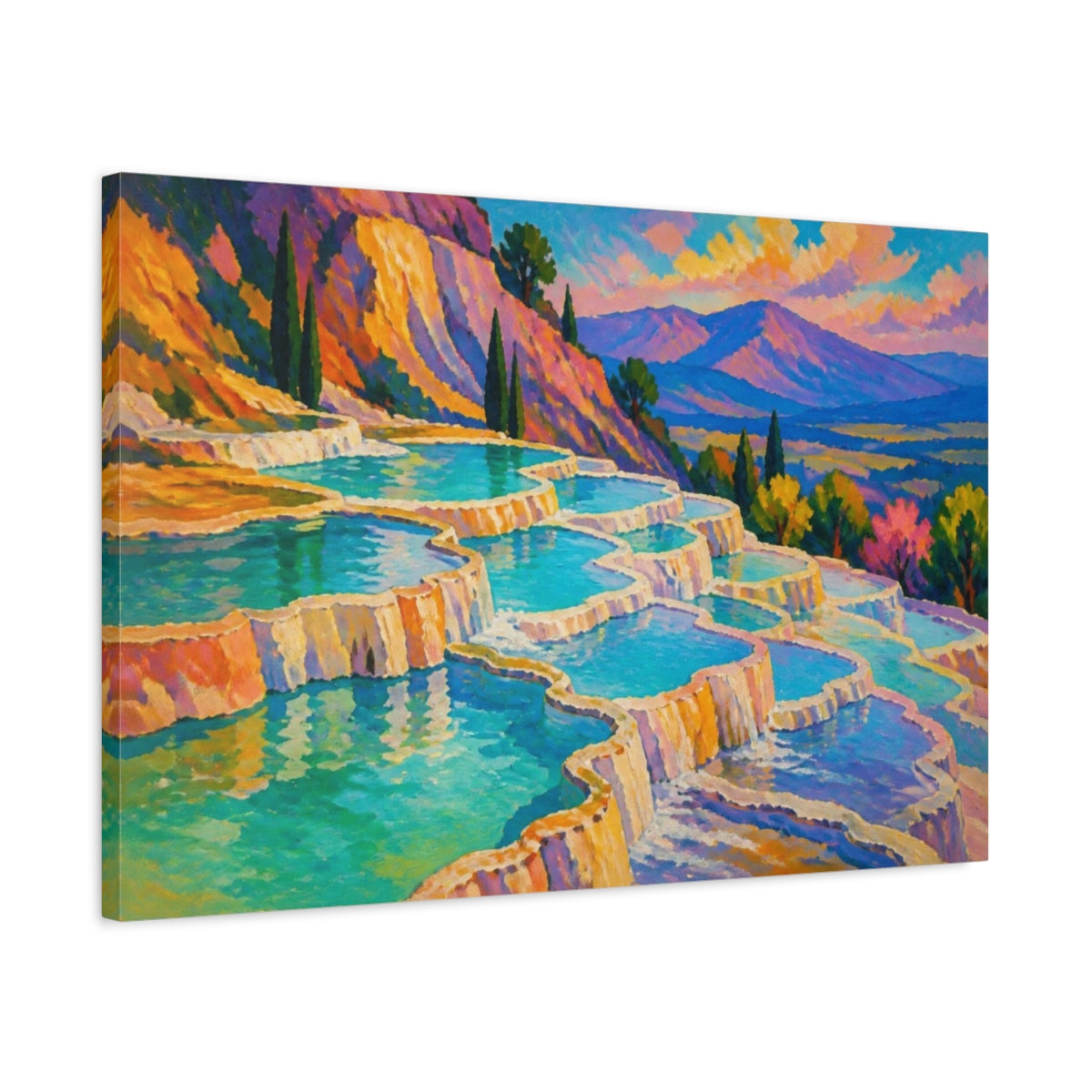 Side Mockup 2. Nature Travertine Terraces shown as canvas print