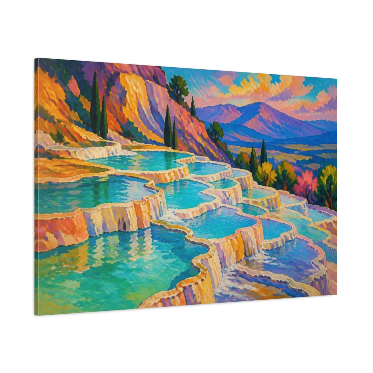 Side Mockup 1. Nature Travertine Terraces shown as canvas print