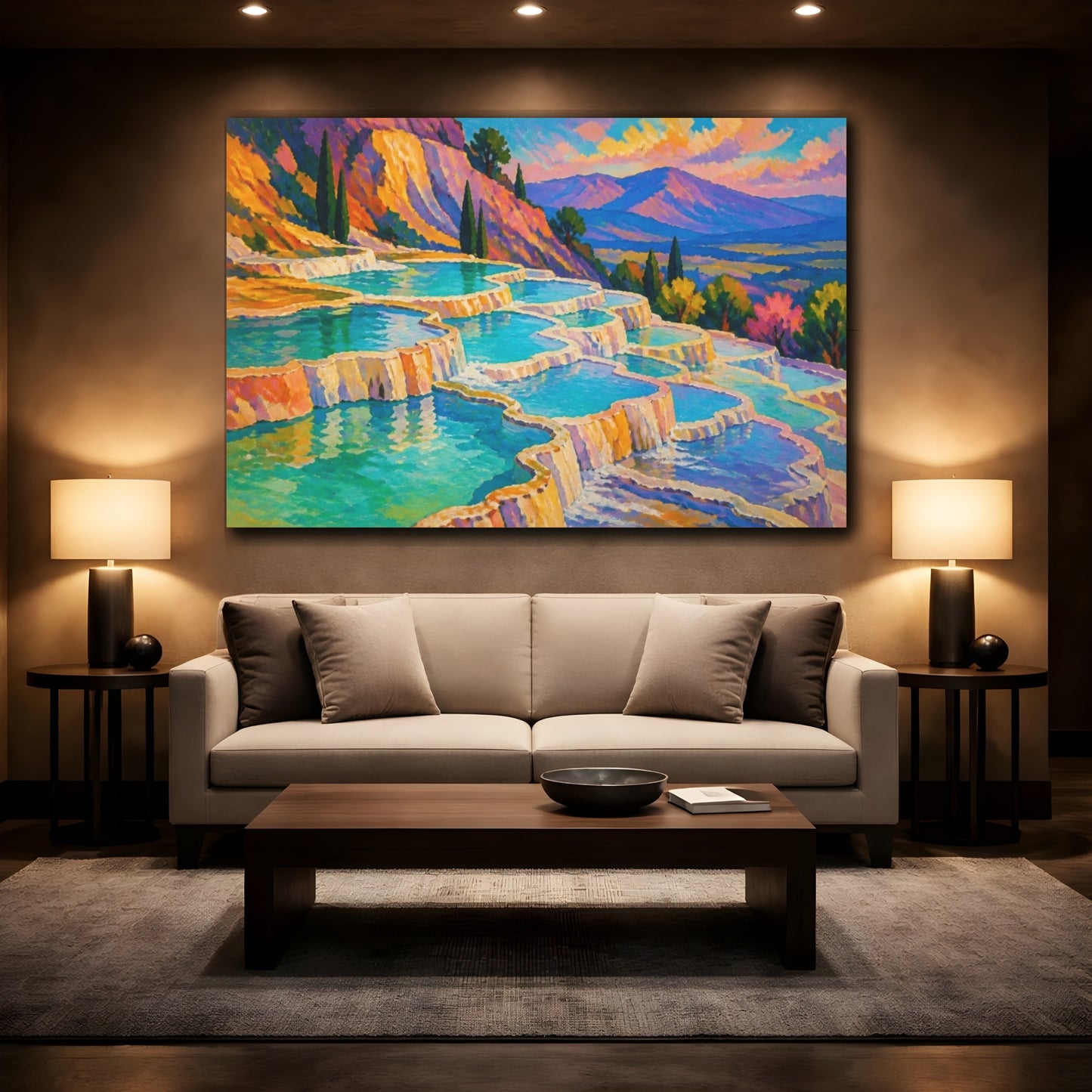 Mockup 2. Nature Travertine Terraces shown as canvas print