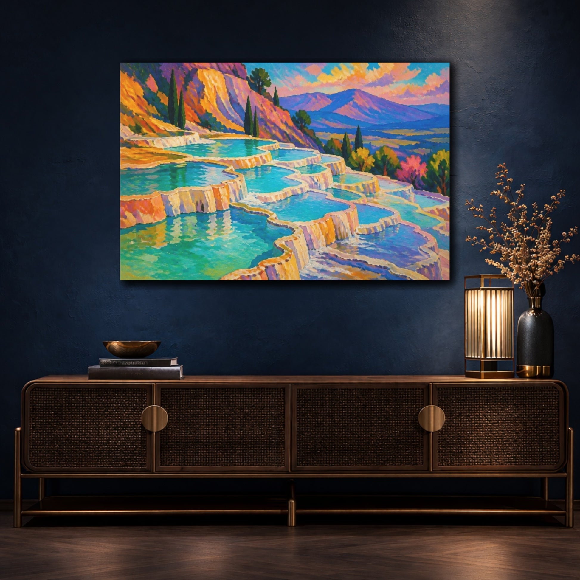 Mockup 4. Nature Travertine Terraces shown as canvas print