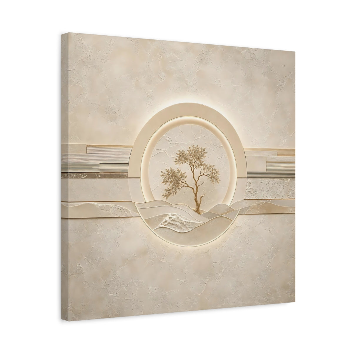 Side Mockup 5. Nature Tree Beige Gold Tree shown as stretched canvas wall art