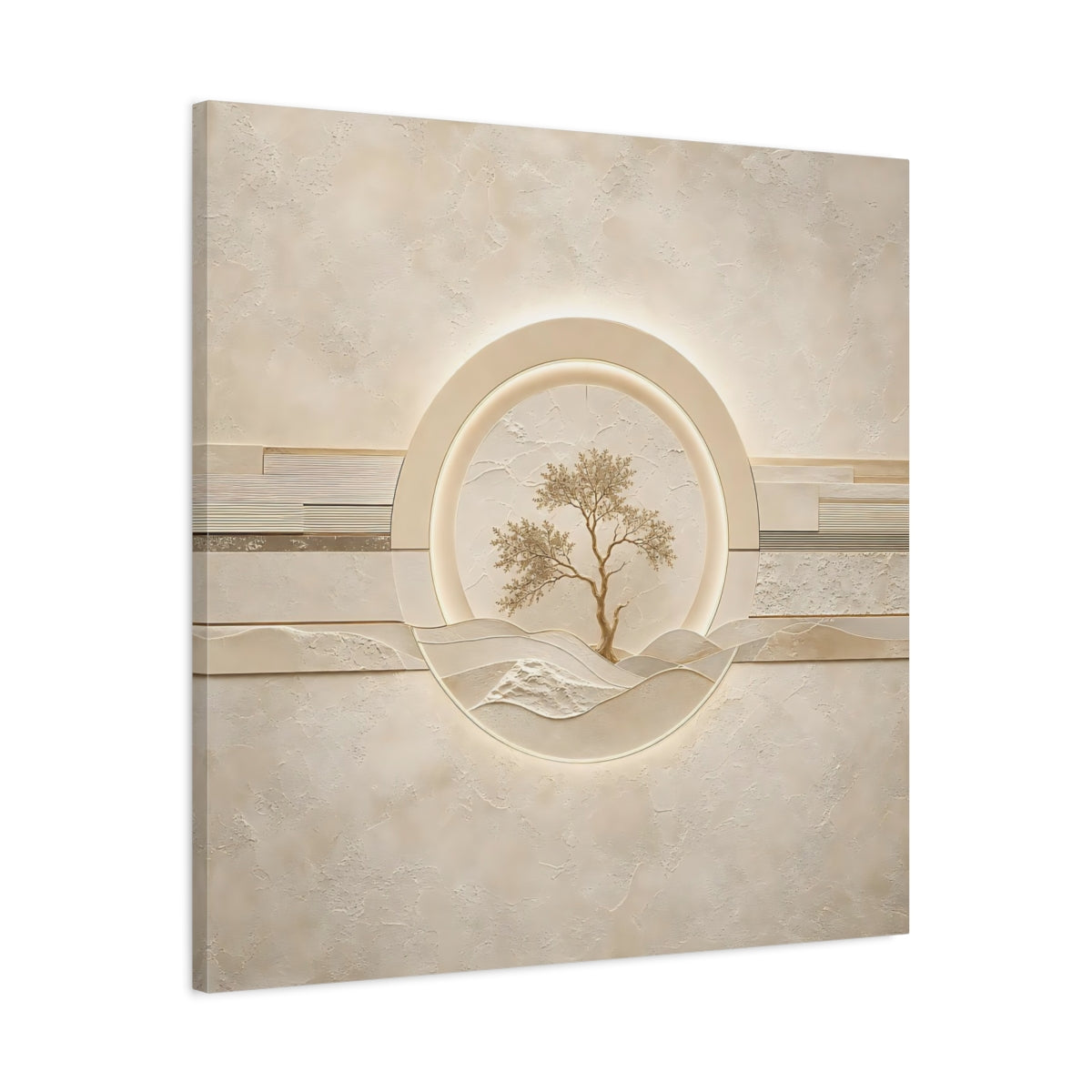 Side Mockup 3. Nature Tree Beige Gold Tree shown as stretched canvas wall art