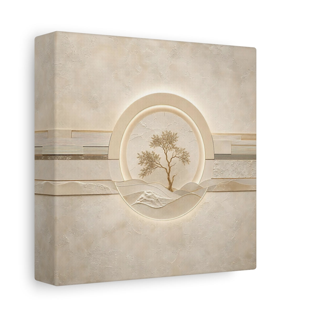 Side Mockup 2. Nature Tree Beige Gold Tree shown as stretched canvas wall art