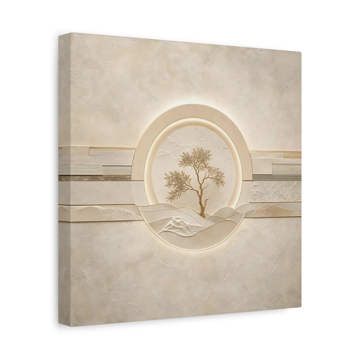 Side Mockup 8. Nature Tree Beige Gold Tree shown as stretched canvas wall art