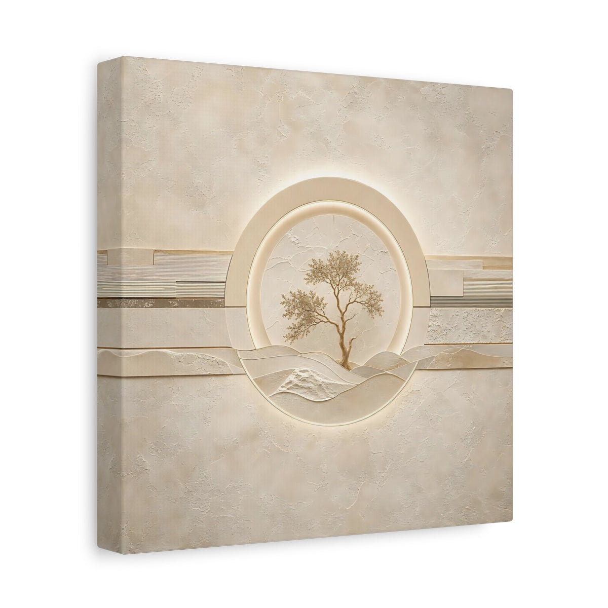 Side Mockup 9. Nature Tree Beige Gold Tree shown as stretched canvas wall art