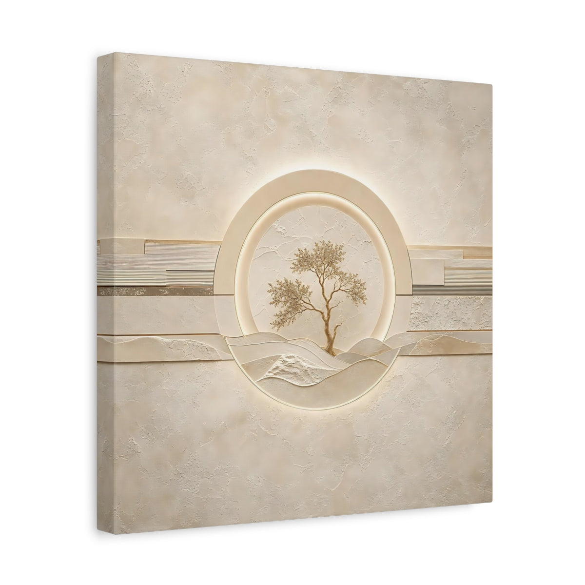 Side Mockup 7. Nature Tree Beige Gold Tree shown as stretched canvas wall art