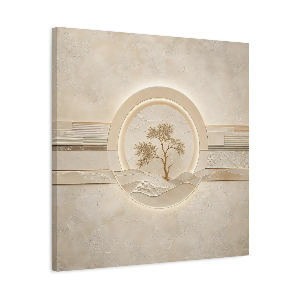 Side Mockup 4. Nature Tree Beige Gold Tree shown as stretched canvas wall art