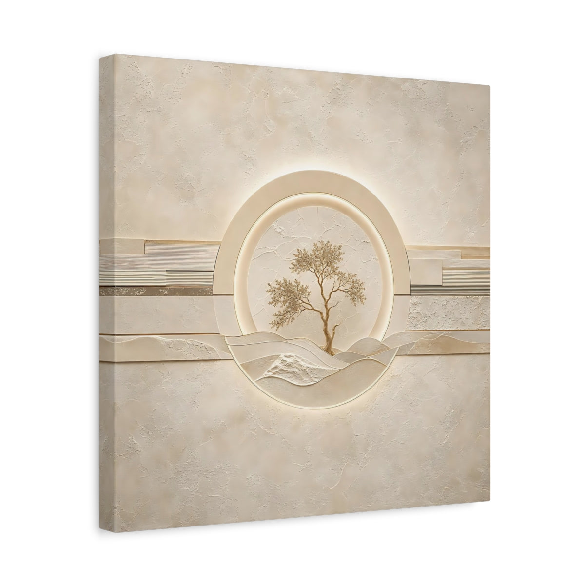 Side Mockup 6. Nature Tree Beige Gold Tree shown as stretched canvas wall art