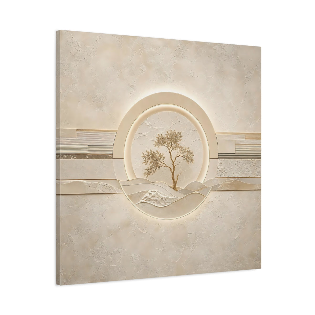 Main Mockup. Nature Tree Beige Gold Tree shown as stretched canvas wall art