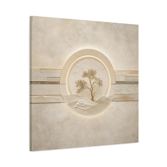 Main Mockup. Nature Tree Beige Gold Tree shown as stretched canvas wall art