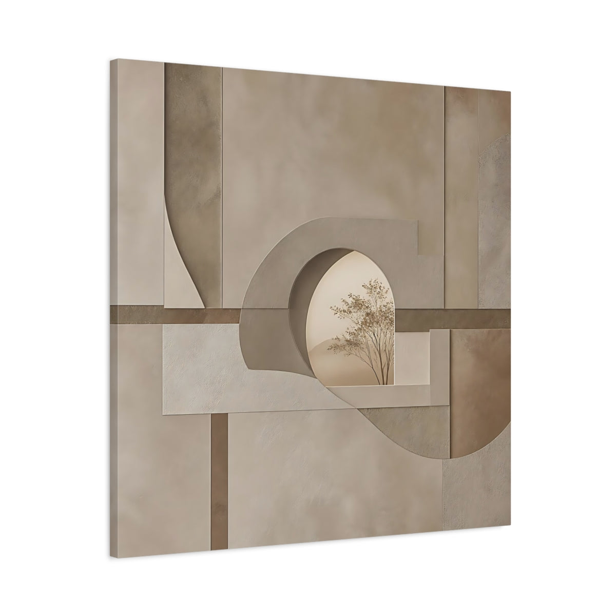 Main Mockup. Nature Tree Brown And Beige shown as stretched canvas wall art