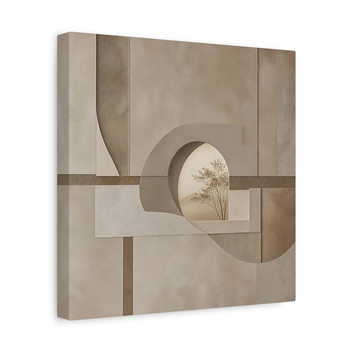 Side Mockup 8. Nature Tree Brown And Beige shown as stretched canvas wall art