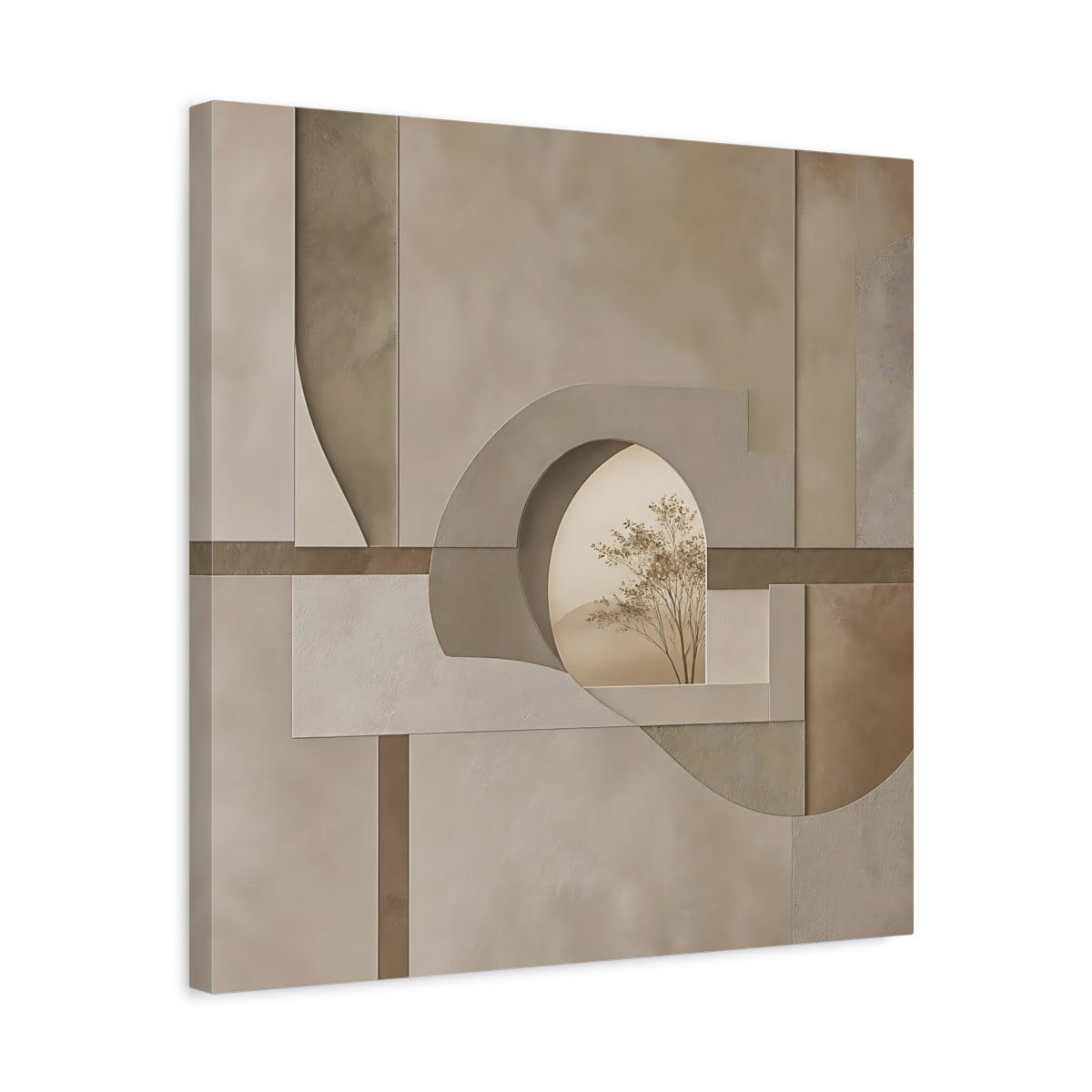 Side Mockup 5. Nature Tree Brown And Beige shown as stretched canvas wall art
