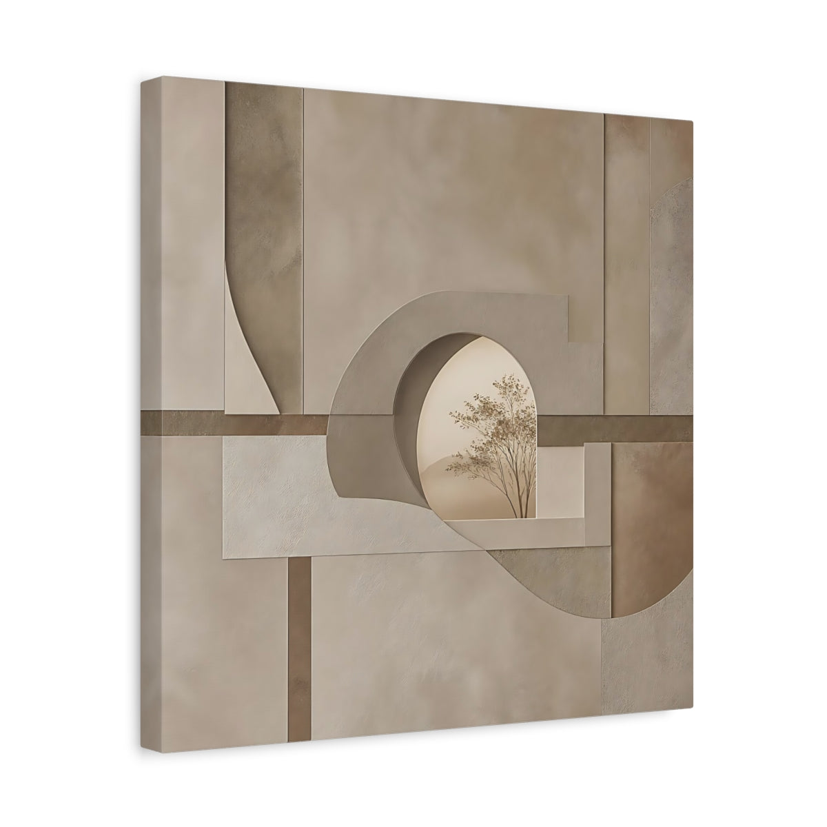 Side Mockup 6. Nature Tree Brown And Beige shown as stretched canvas wall art