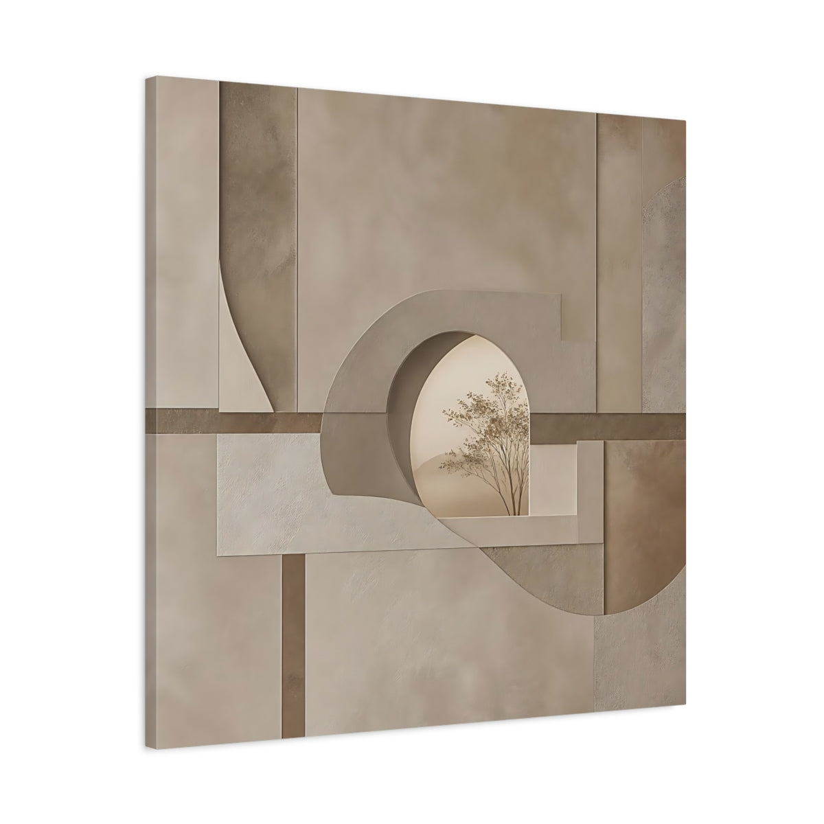 Side Mockup 3. Nature Tree Brown And Beige shown as stretched canvas wall art