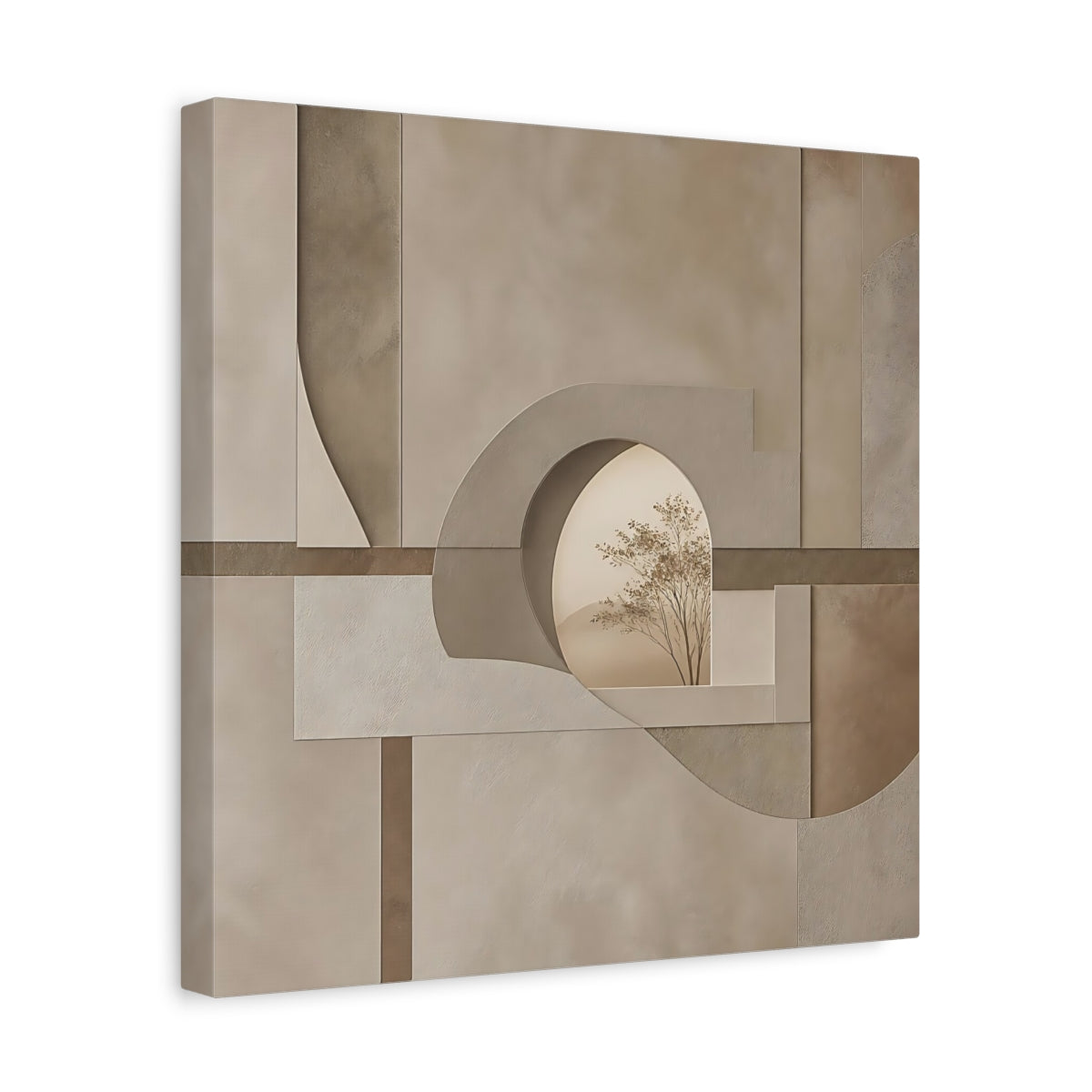Side Mockup 7. Nature Tree Brown And Beige shown as stretched canvas wall art