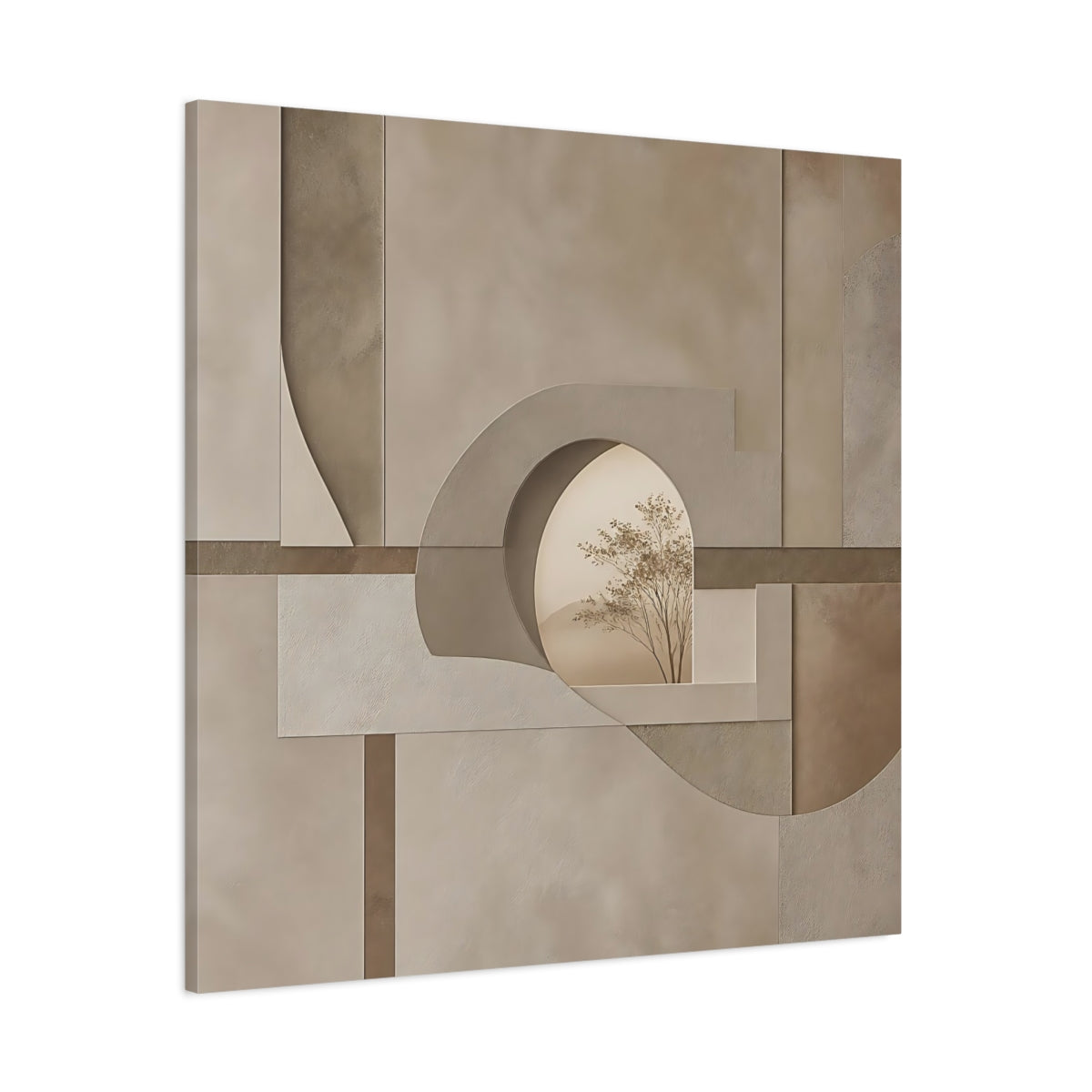 Side Mockup 1. Nature Tree Brown And Beige shown as stretched canvas wall art